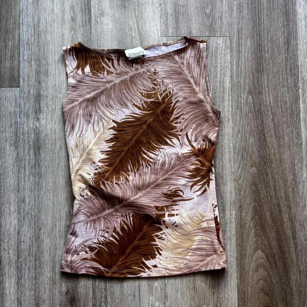 Brown fitted sleeveless tank top. Stretchy, body skimming, soft, hugs your body.